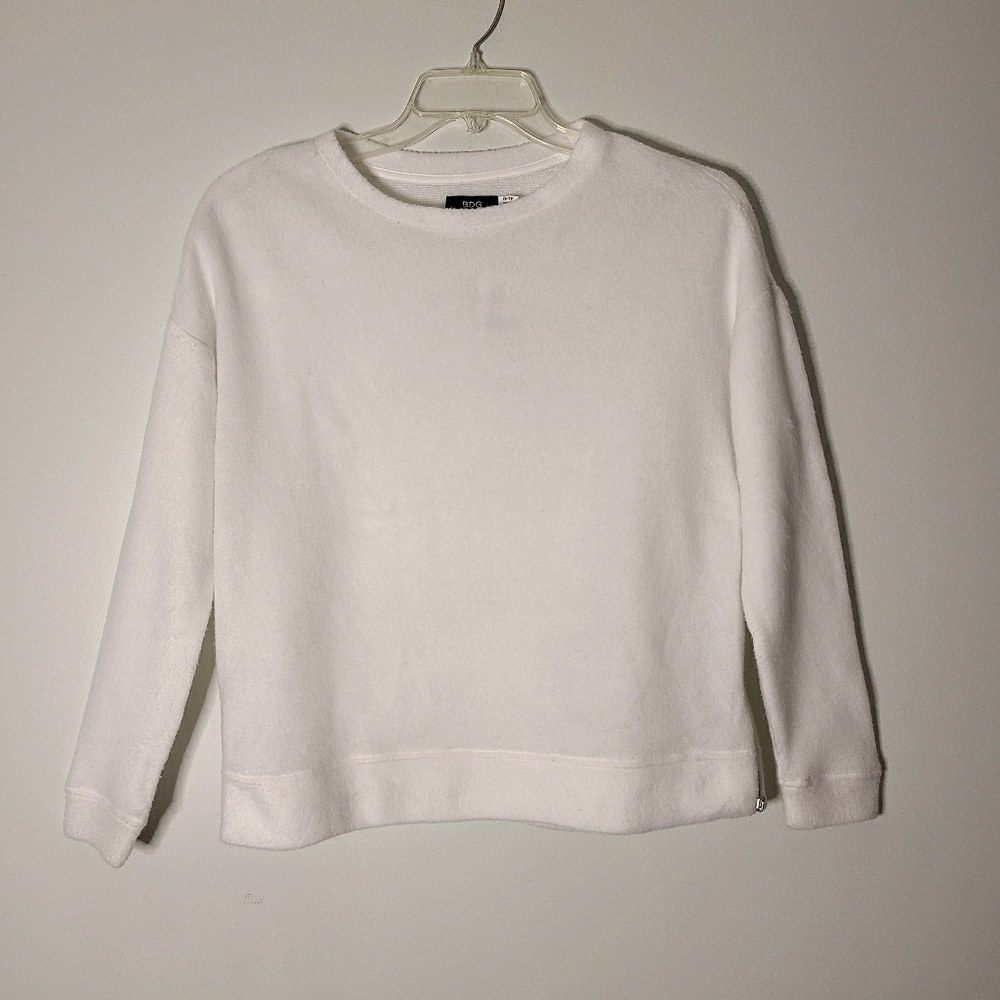 BDG Urban Outfitters White Crew Neck Pullover Sweater Size XS Side Zipper Fleece - Picture 1 of 10